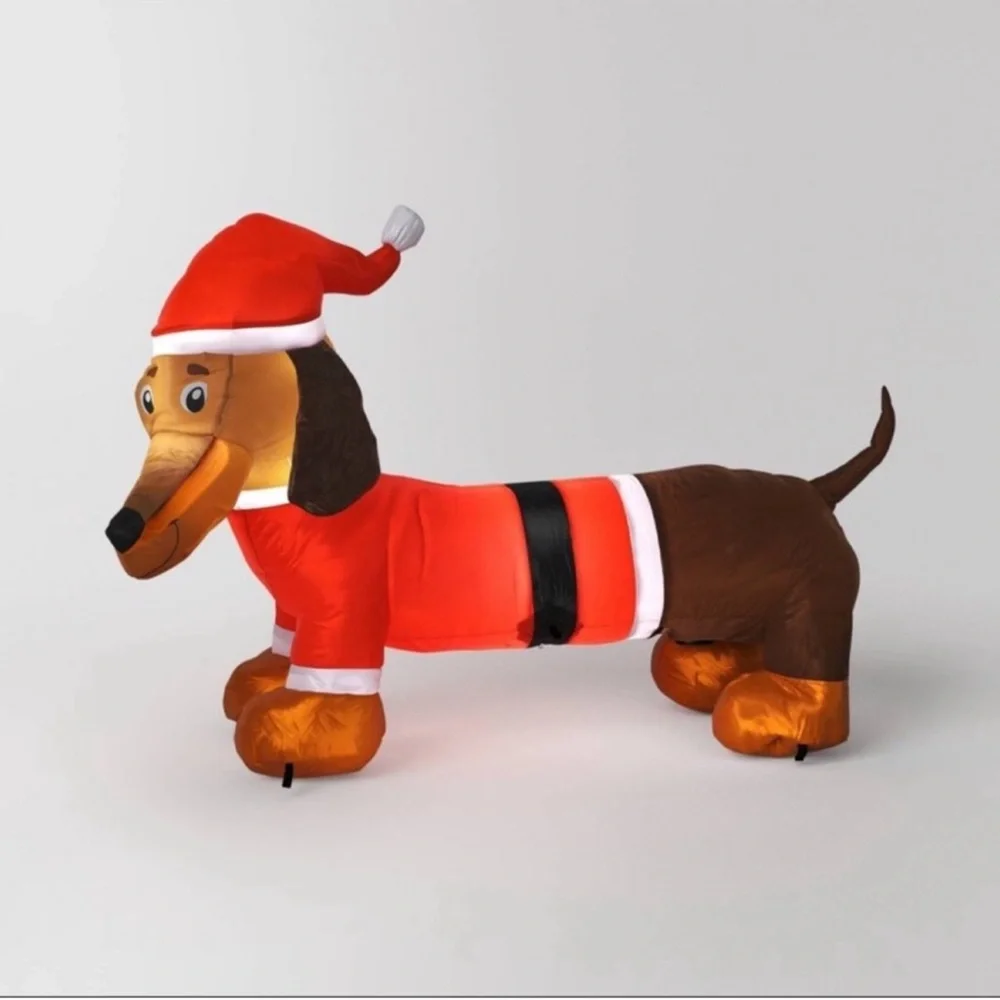 New Inflatable Holiday Blow Up 3.5 ft Dachshund in Santa Hat and Coat, Lights Up